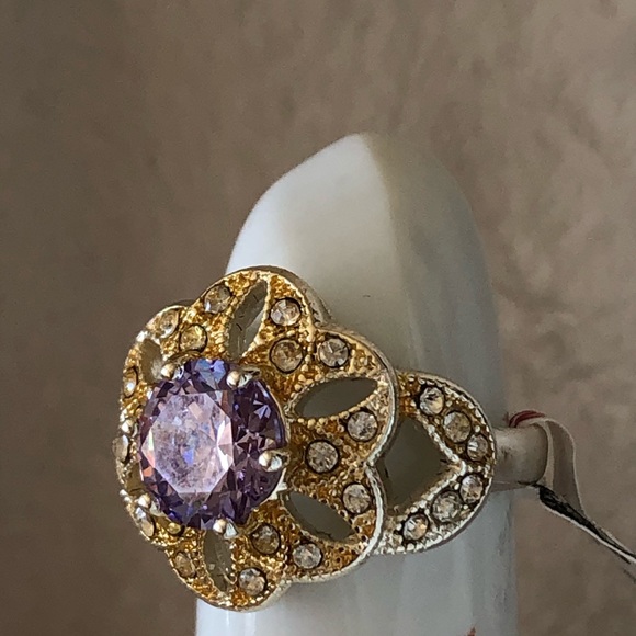 NRQ silver & gold tone AMETHYST dome RING - Picture 4 of 8